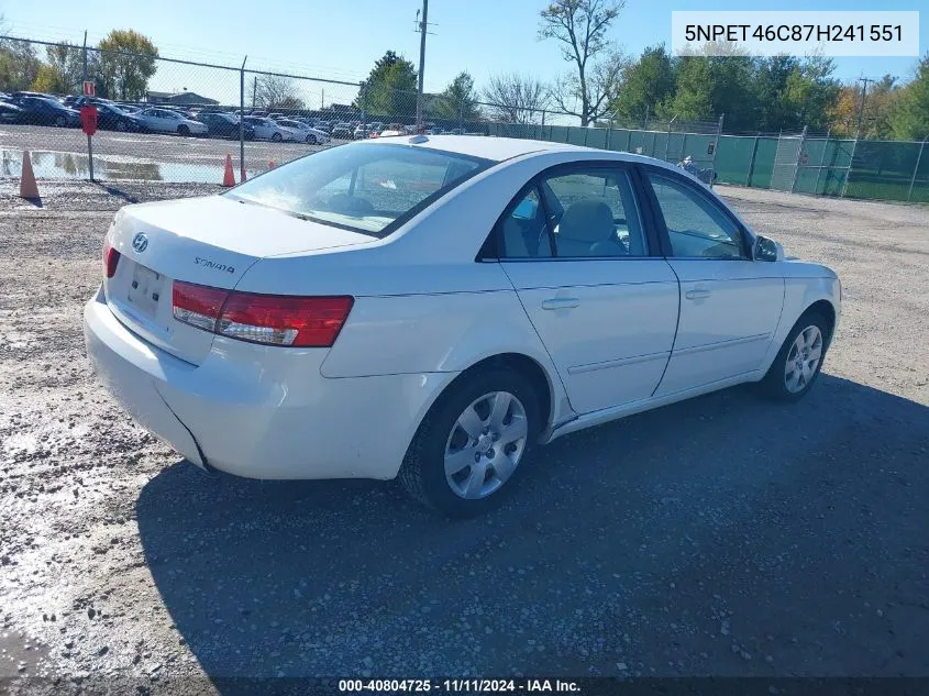 2007 Hyundai Sonata Gls VIN: 5NPET46C87H241551 Lot: 40804725