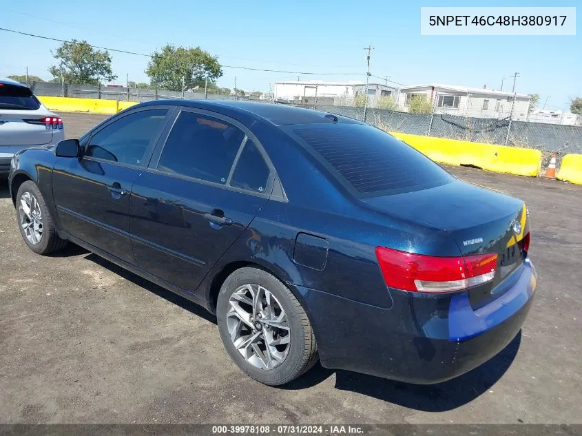 2008 Hyundai Sonata Gls VIN: 5NPET46C48H380917 Lot: 39978108