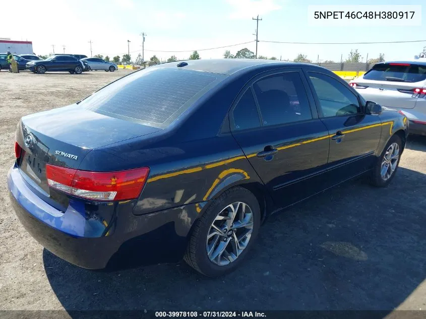 2008 Hyundai Sonata Gls VIN: 5NPET46C48H380917 Lot: 39978108