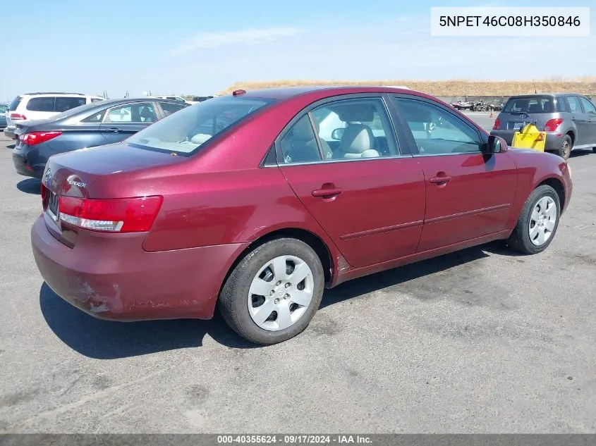 2008 Hyundai Sonata Gls VIN: 5NPET46C08H350846 Lot: 40355624