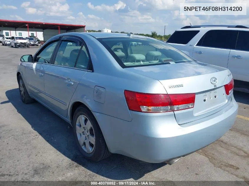 2008 Hyundai Sonata Gls V6 VIN: 5NPET46F08H314200 Lot: 40378852