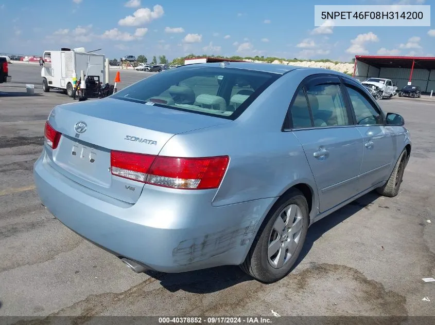 5NPET46F08H314200 2008 Hyundai Sonata Gls V6