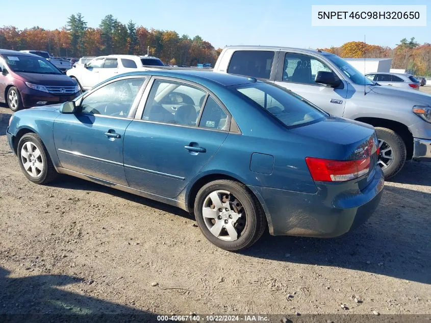 2008 Hyundai Sonata Gls VIN: 5NPET46C98H320650 Lot: 40667140