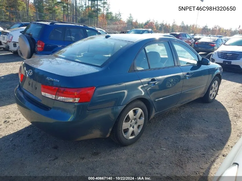 2008 Hyundai Sonata Gls VIN: 5NPET46C98H320650 Lot: 40667140