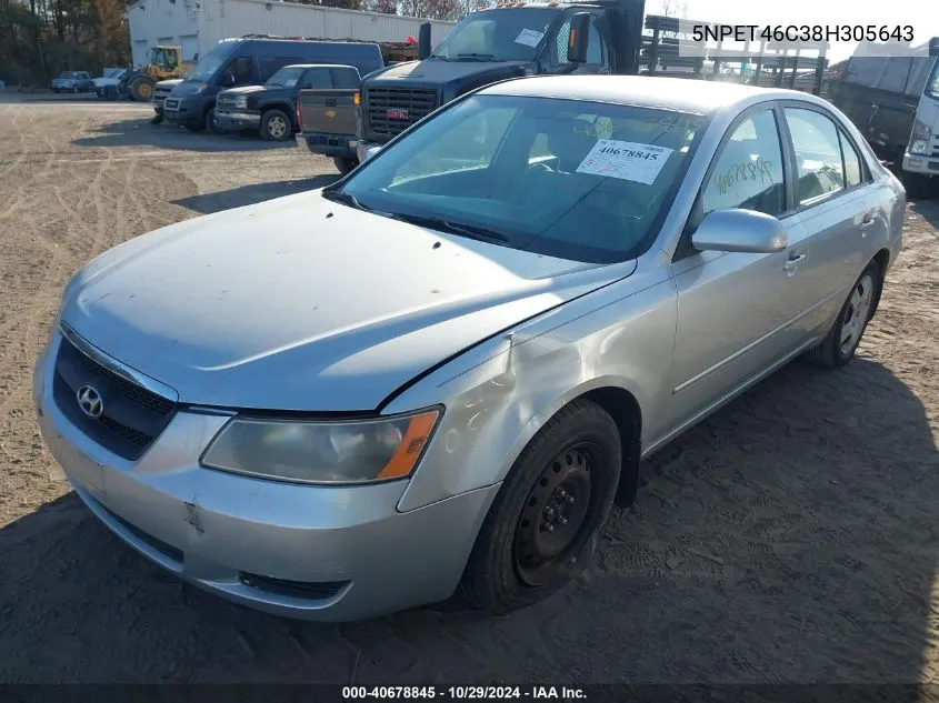 2008 Hyundai Sonata Gls VIN: 5NPET46C38H305643 Lot: 40678845