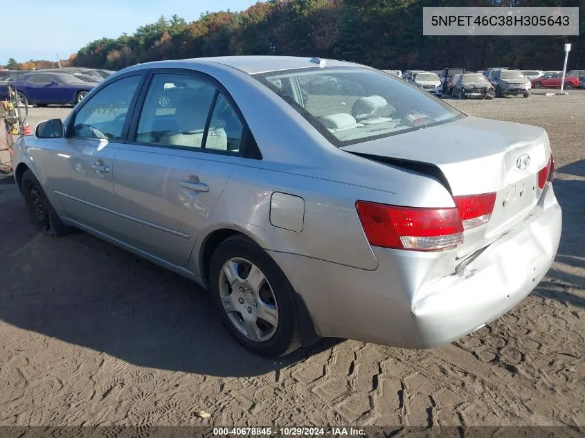 2008 Hyundai Sonata Gls VIN: 5NPET46C38H305643 Lot: 40678845