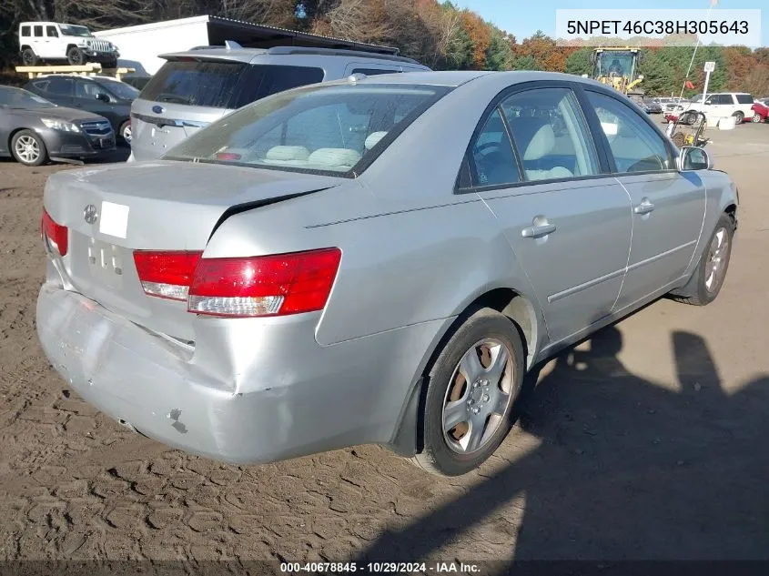 2008 Hyundai Sonata Gls VIN: 5NPET46C38H305643 Lot: 40678845