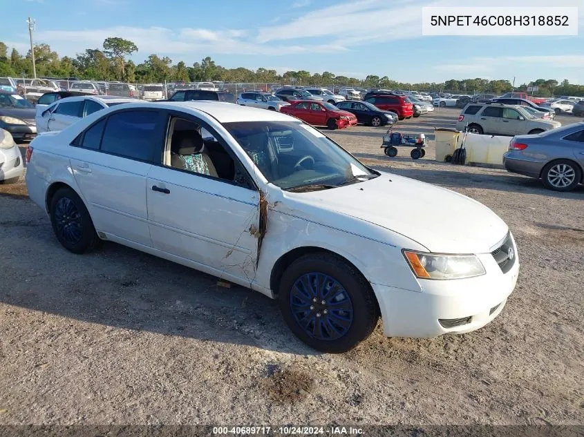 2008 Hyundai Sonata Gls VIN: 5NPET46C08H318852 Lot: 40689717