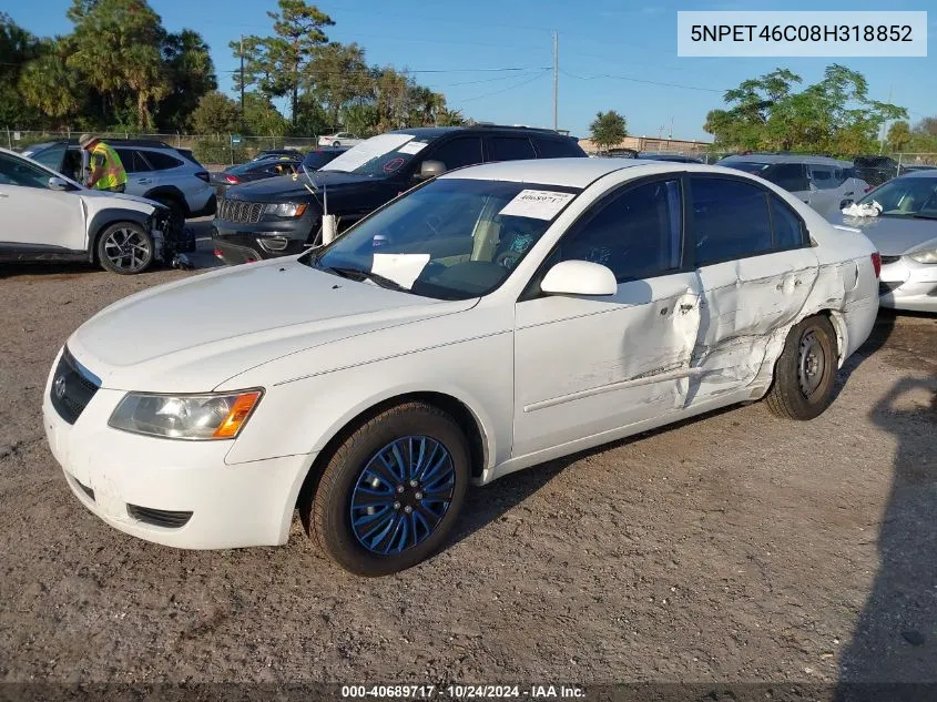 2008 Hyundai Sonata Gls VIN: 5NPET46C08H318852 Lot: 40689717