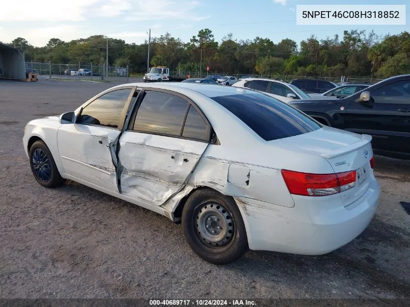 2008 Hyundai Sonata Gls VIN: 5NPET46C08H318852 Lot: 40689717