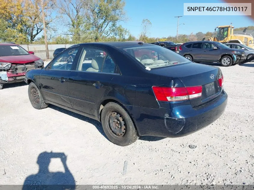 2008 Hyundai Sonata Gls VIN: 5NPET46C78H310117 Lot: 40692025