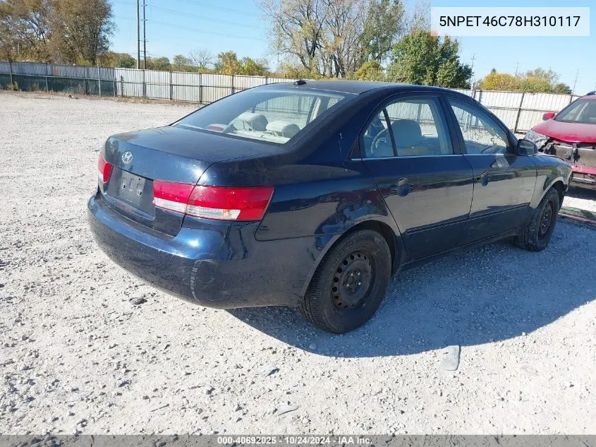 2008 Hyundai Sonata Gls VIN: 5NPET46C78H310117 Lot: 40692025