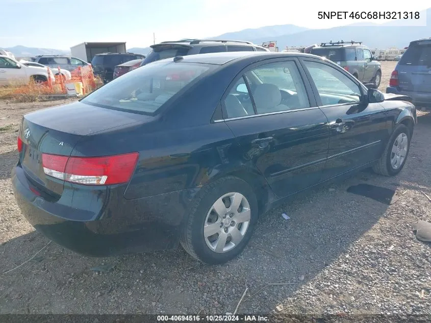 2008 Hyundai Sonata Gls VIN: 5NPET46C68H321318 Lot: 40694516