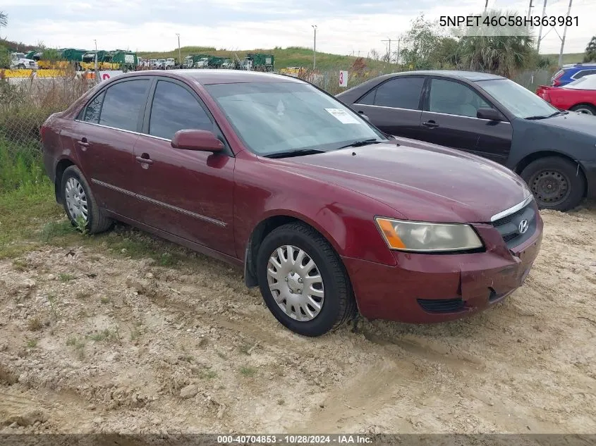 2008 Hyundai Sonata Gls VIN: 5NPET46C58H363981 Lot: 40704853