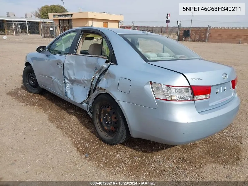 2008 Hyundai Sonata Gls VIN: 5NPET46C68H340211 Lot: 40726216