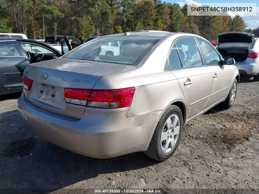 2008 Hyundai Sonata Gls VIN: 5NPET46C58H358912 Lot: 40739308