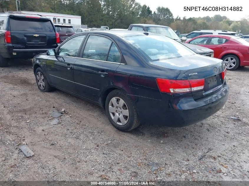 2008 Hyundai Sonata Gls VIN: 5NPET46C08H314882 Lot: 40754680