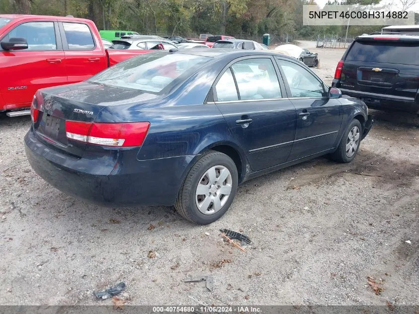 2008 Hyundai Sonata Gls VIN: 5NPET46C08H314882 Lot: 40754680