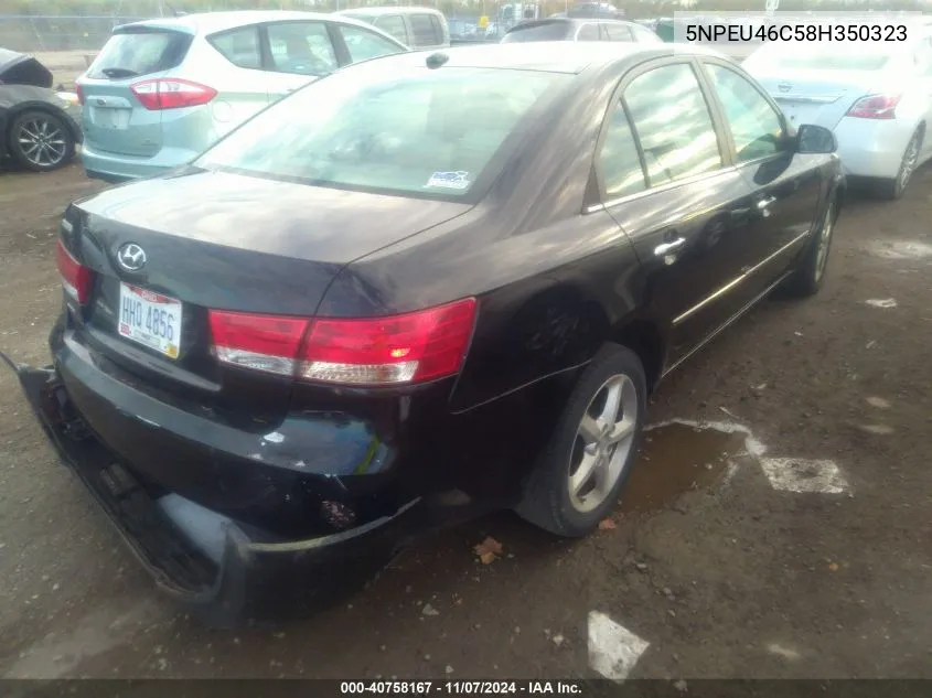 2008 Hyundai Sonata Limited/Se VIN: 5NPEU46C58H350323 Lot: 40758167