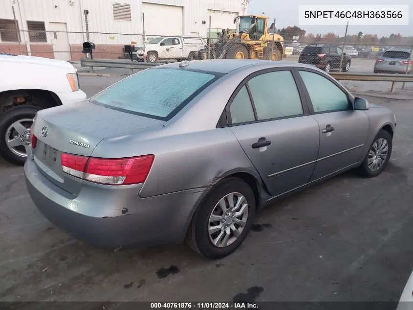 2008 Hyundai Sonata Gls VIN: 5NPET46C48H363566 Lot: 40761876