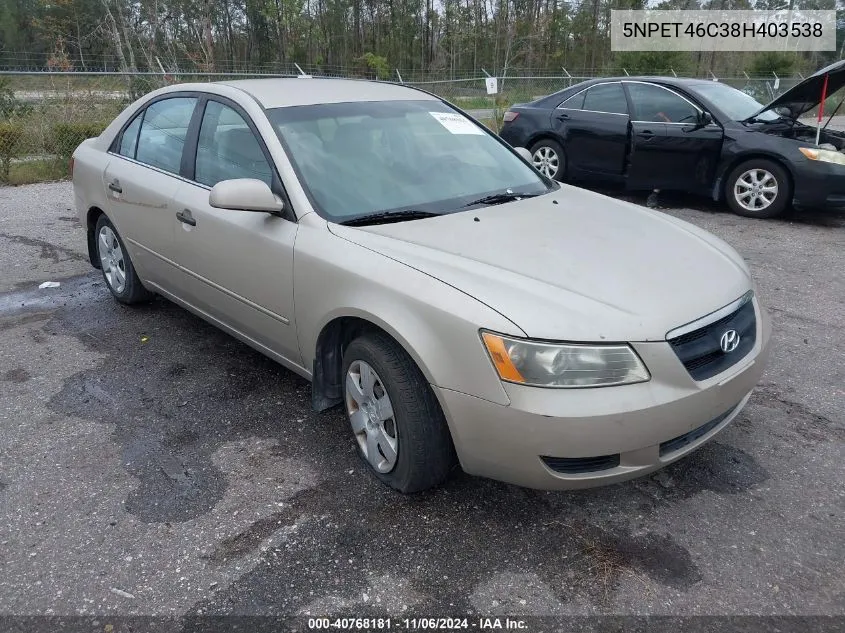 2008 Hyundai Sonata Gls VIN: 5NPET46C38H403538 Lot: 40768181