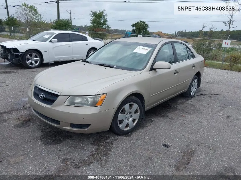 2008 Hyundai Sonata Gls VIN: 5NPET46C38H403538 Lot: 40768181