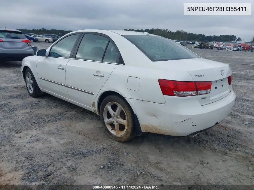 2008 Hyundai Sonata Limited V6/Se V6 VIN: 5NPEU46F28H355411 Lot: 40800945