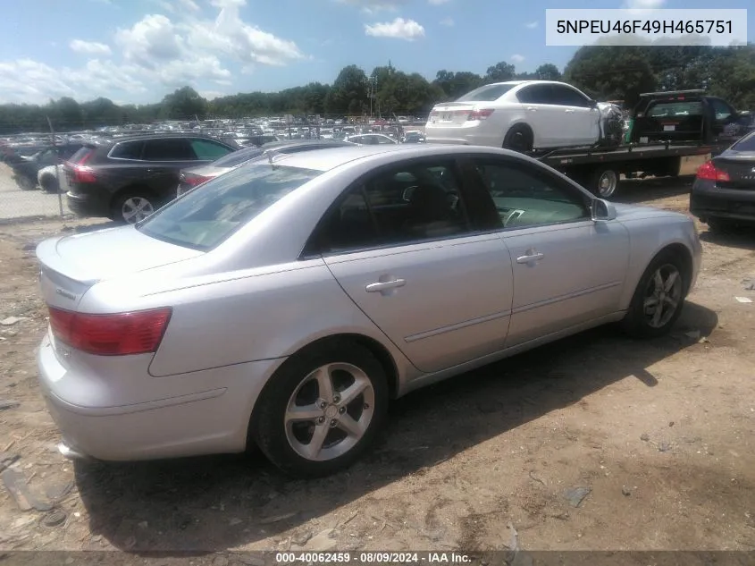 2009 Hyundai Sonata Se V6 VIN: 5NPEU46F49H465751 Lot: 40062459