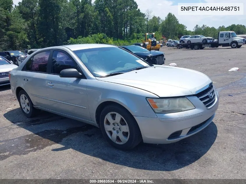 2010 Hyundai Sonata Gls VIN: 5NPET4AC4AH648751 Lot: 39683534