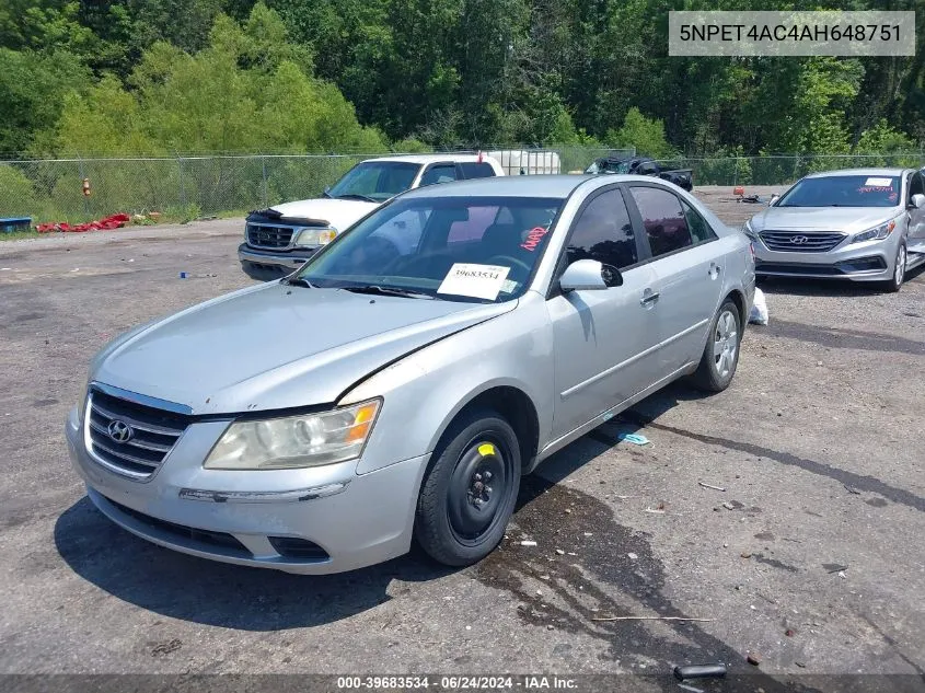 2010 Hyundai Sonata Gls VIN: 5NPET4AC4AH648751 Lot: 39683534