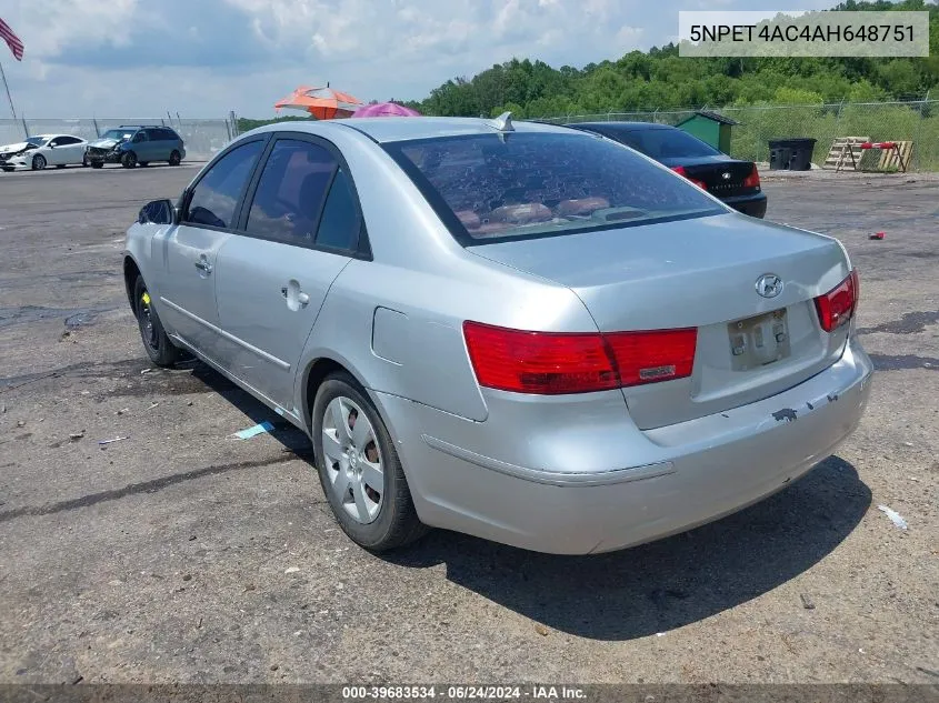 2010 Hyundai Sonata Gls VIN: 5NPET4AC4AH648751 Lot: 39683534