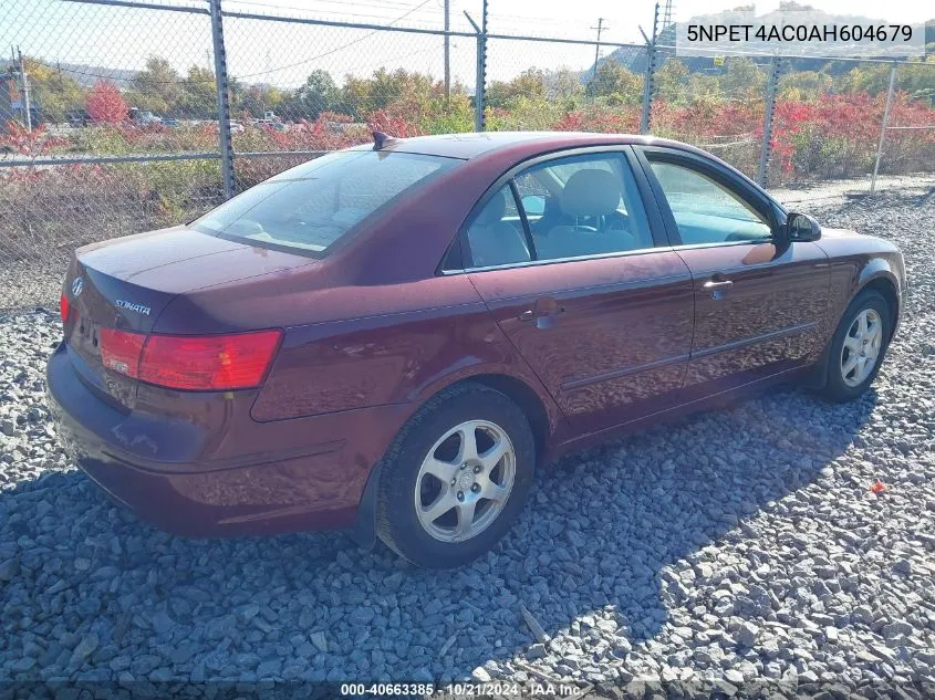 2010 Hyundai Sonata Gls VIN: 5NPET4AC0AH604679 Lot: 40663385