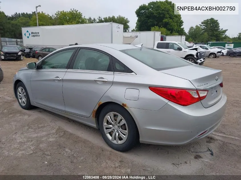 2011 Hyundai Sonata Gls VIN: 5NPEB4ACXBH002750 Lot: 12083408