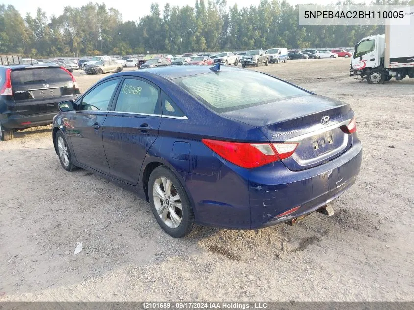 2011 Hyundai Sonata VIN: 5NPEB4AC2BH110005 Lot: 12101689