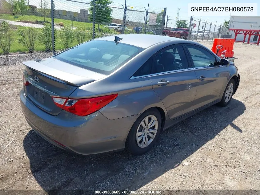 2011 Hyundai Sonata Gls VIN: 5NPEB4AC7BH080578 Lot: 39388609