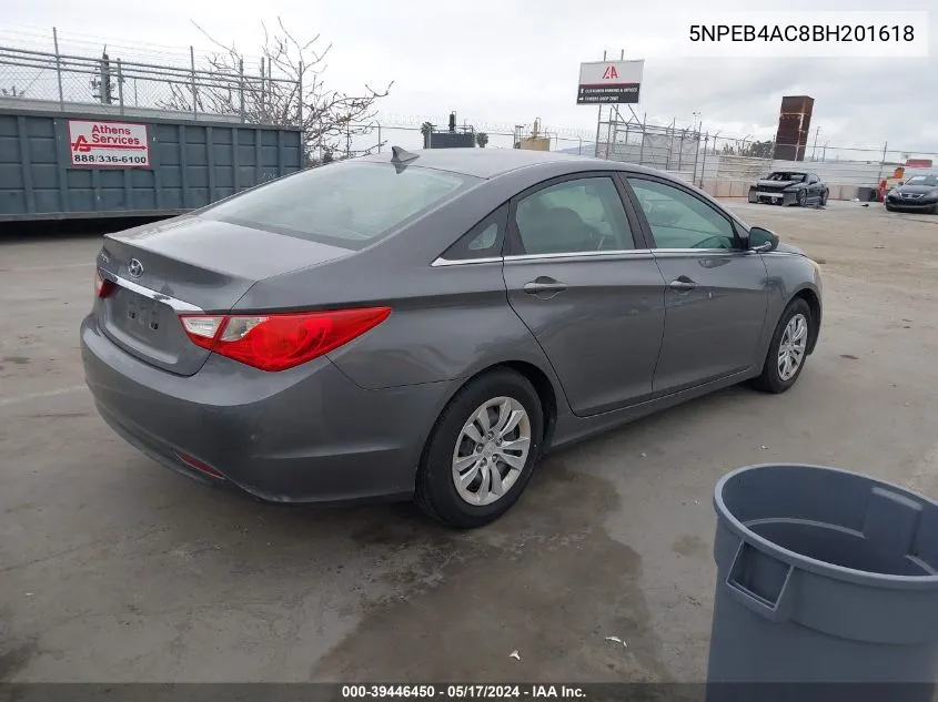 2011 Hyundai Sonata Gls VIN: 5NPEB4AC8BH201618 Lot: 39446450