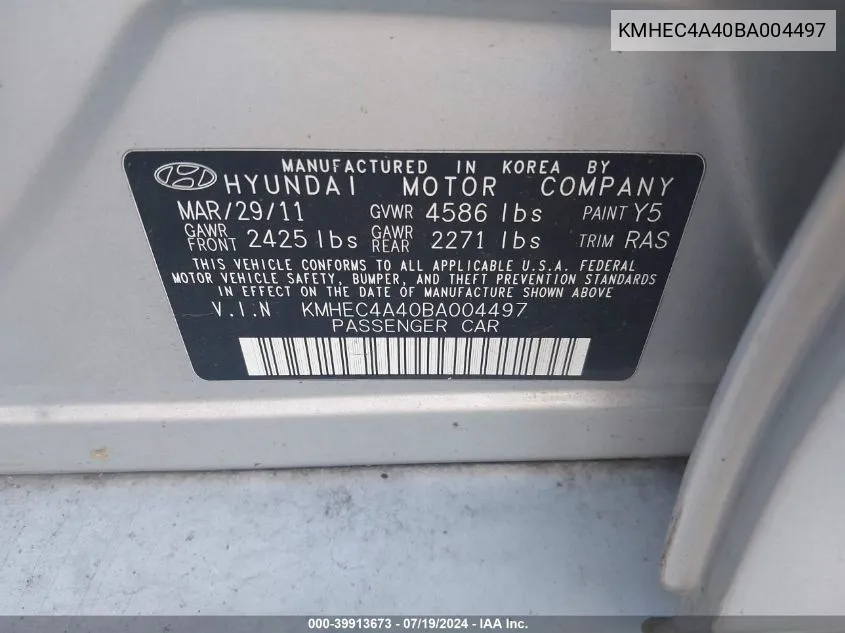 KMHEC4A40BA004497 2011 Hyundai Sonata Hybrid