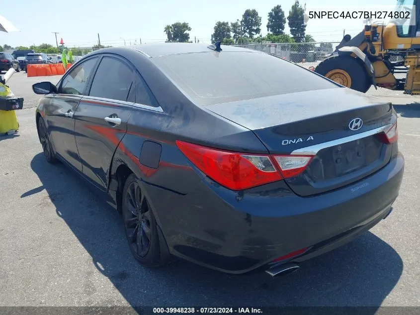 2011 Hyundai Sonata Se VIN: 5NPEC4AC7BH274802 Lot: 39948238