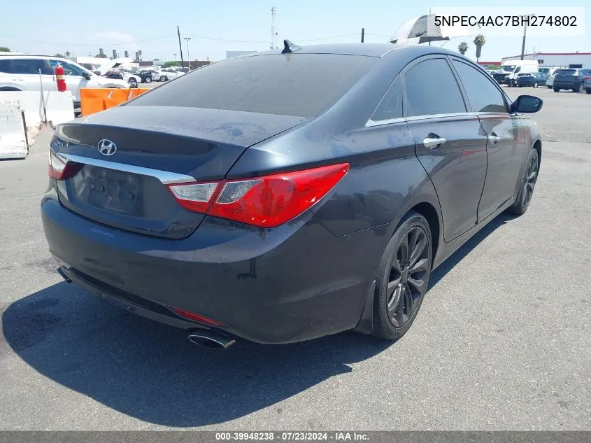 2011 Hyundai Sonata Se VIN: 5NPEC4AC7BH274802 Lot: 39948238