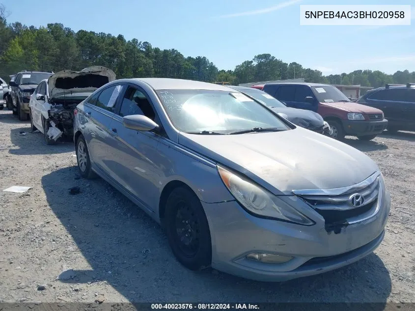 2011 Hyundai Sonata Gls VIN: 5NPEB4AC3BH020958 Lot: 40023576