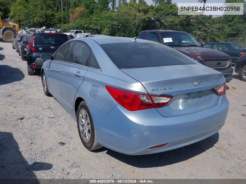 2011 Hyundai Sonata Gls VIN: 5NPEB4AC3BH020958 Lot: 40023576