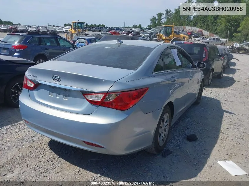 5NPEB4AC3BH020958 2011 Hyundai Sonata Gls