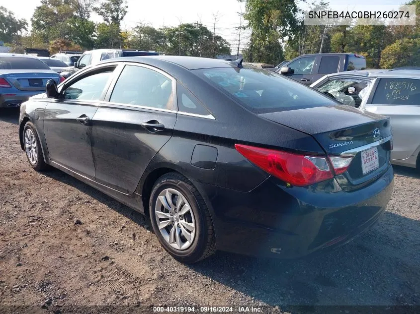 5NPEB4AC0BH260274 2011 Hyundai Sonata Gls