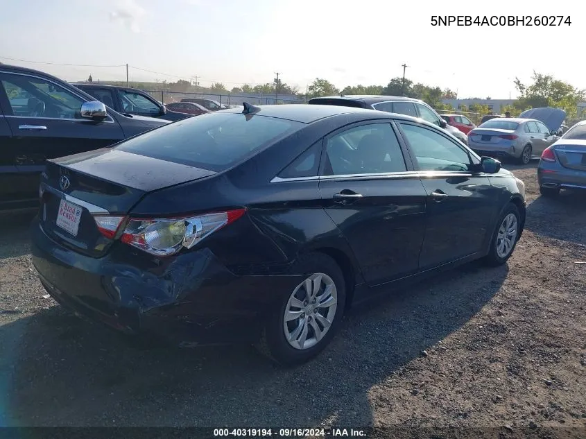 5NPEB4AC0BH260274 2011 Hyundai Sonata Gls