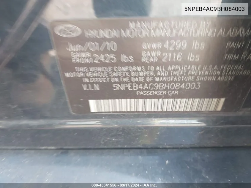 5NPEB4AC9BH084003 2011 Hyundai Sonata Gls