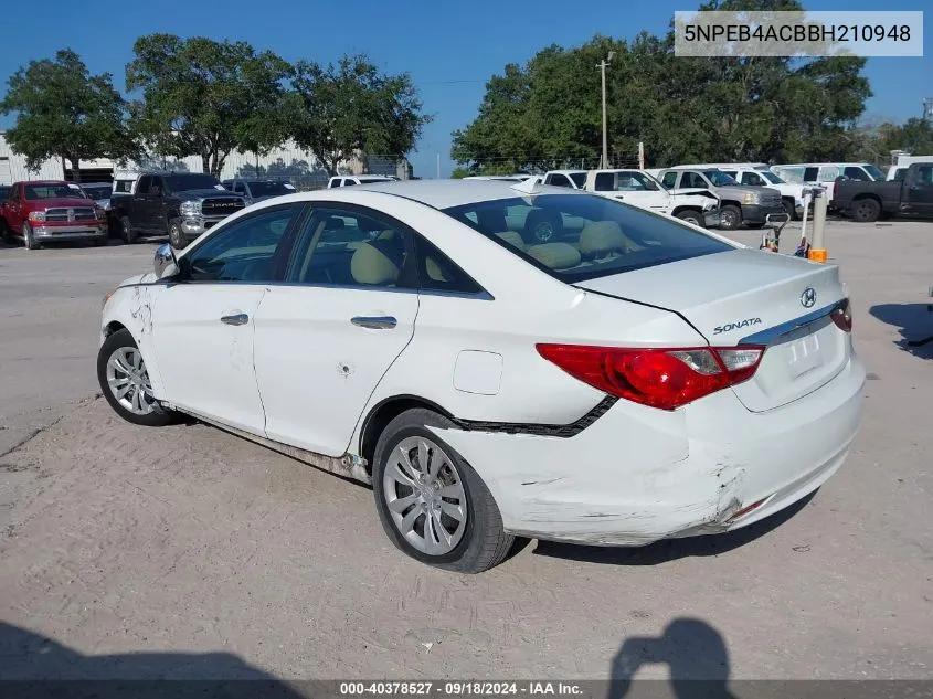 2011 Hyundai Sonata Gls VIN: 5NPEB4ACBBH210948 Lot: 40378527