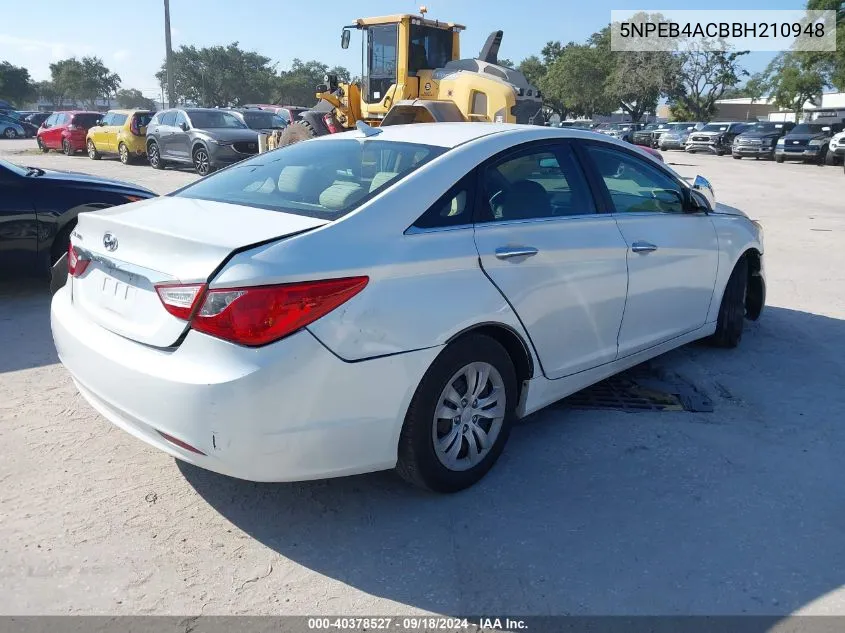 2011 Hyundai Sonata Gls VIN: 5NPEB4ACBBH210948 Lot: 40378527