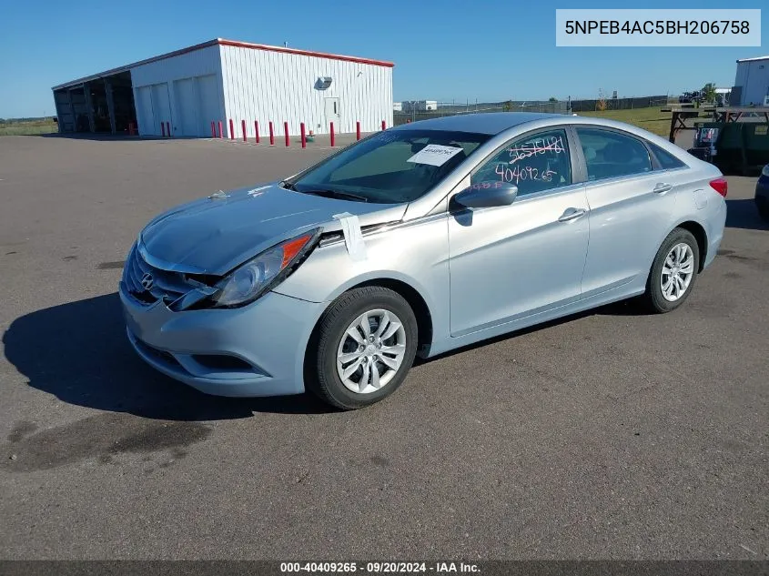 2011 Hyundai Sonata Gls VIN: 5NPEB4AC5BH206758 Lot: 40409265