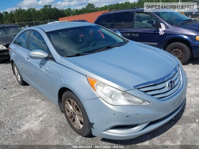 2011 Hyundai Sonata Gls VIN: 5NPEB4AC5BH181957 Lot: 40432281