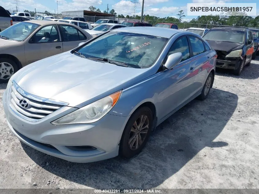 2011 Hyundai Sonata Gls VIN: 5NPEB4AC5BH181957 Lot: 40432281